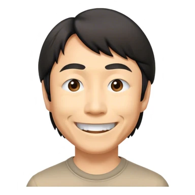 ​Cinematic Realistic Portrait of a Smiling Shigeru Miyamoto, depicted with warm, approachable features, showing a giant smile with expressive eyes, set against a subtle backdrop, inviting lighting that captures his innovative spirit sticker