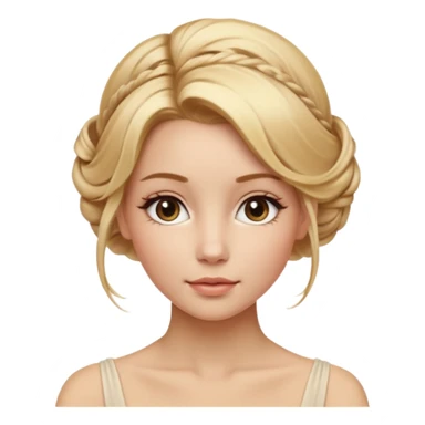 Cinematic Realistic Rococo Portrait, depicted with lifelike skin texture, subtle rosy undertones, and soft natural lighting that enhances the gentle contours of her face. Her intricately detailed golden blonde hair is elegantly styled in an updo, with delicate wisps framing her face.  sticker