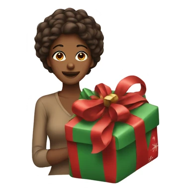 Woman with brown skin wrapping Christmas present sticker