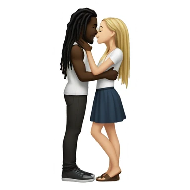black guy with dreads kissing a white girl with black hair sticker