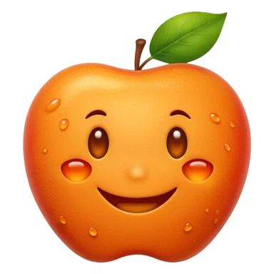 Apple-style emoji. Cute, smiling, glowing orange stem cell with small protrusions. White background. sticker
