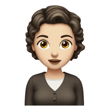 white girl with dark brown hair, full and beautiful mouth, big eyes and thick eyebrows, sticker