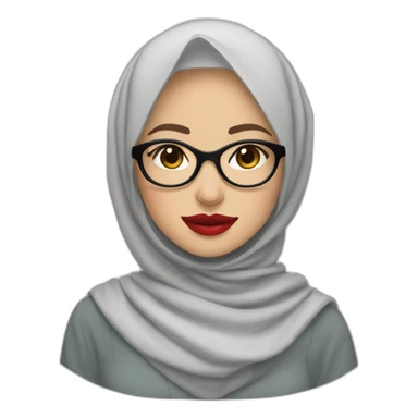 Indonesian woman pale skin red lips wear hijab and round glasses sticker