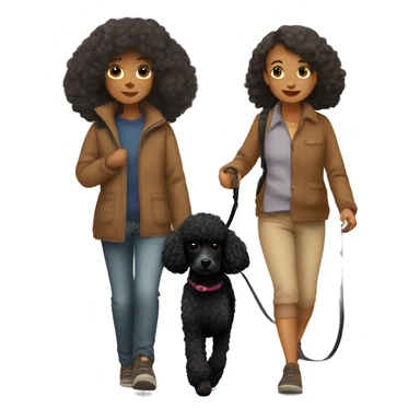 3 legs One Small unshaved Black Poodle with brown harness is walking with girl sticker