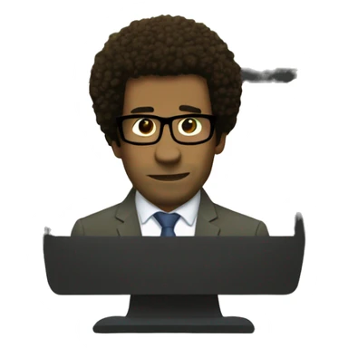Moss from the IT crowd in font of computer sticker