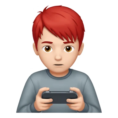 A boy with half gary hair and half red hair playing video game in is mobile  sticker