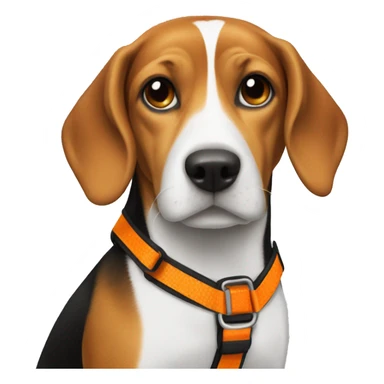 Beagle with an orange harness sticker