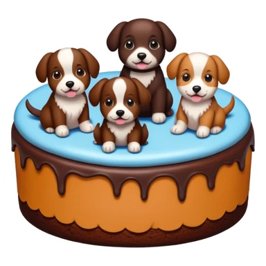 a chocolate cake with puppies drawn on it   sticker