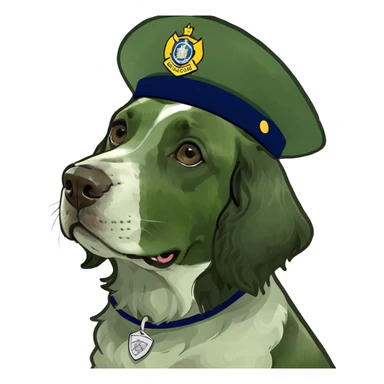 Black and white springer spaniel dog with a st patrol ccs day hat sticker