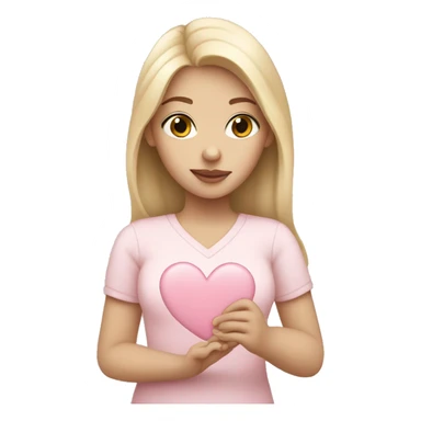 White girl holding pale pink heart  sticker