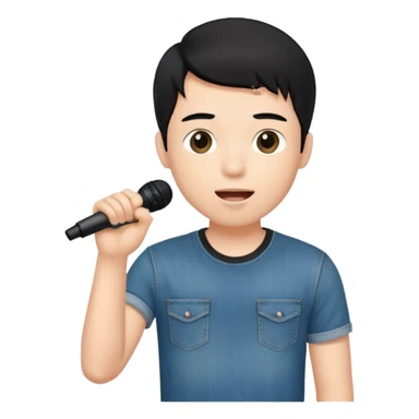 Handsome young man with black hair singing karaoke wearing an black t-shirt and denim shorts. sticker