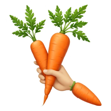 beige skin colored hand holding one long skinny carrot sticker