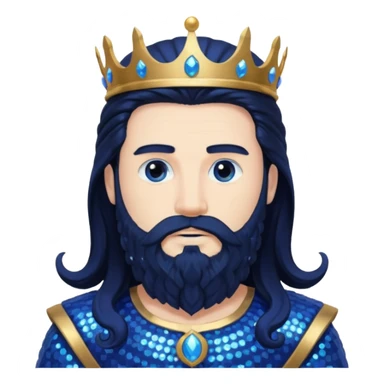Neptune, King of the Sea from Gods and Goddesses with long black hair and beard, cobalt blue sequin outfit sticker