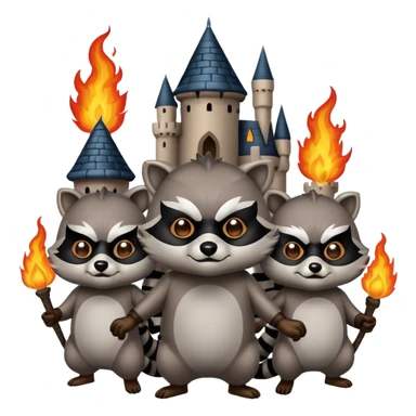 Raccoons burning multiple castles  sticker