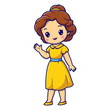 Disney Princess Belle from Beauty and the Beast with brown hair and face with freckles, yellow dress sticker