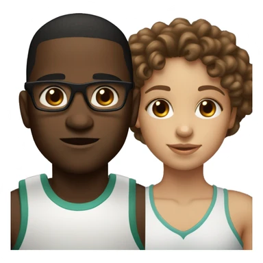 A light skinned girl with brown eyes, long straight light brown hair and glasses who is with a dark skinned basketball boy with brown eyes and curly hair with no glasses sticker