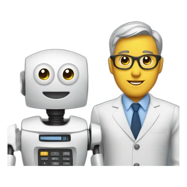 an accountant with friendly robot head sticker