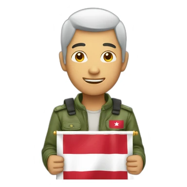 asian man holding Indonesian flag sticker