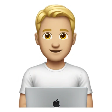 white man with MacBook blac shirt sticker