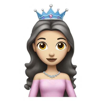 Princess- Fair skin- Long dark hair- crown- blue dress- pink lips sticker