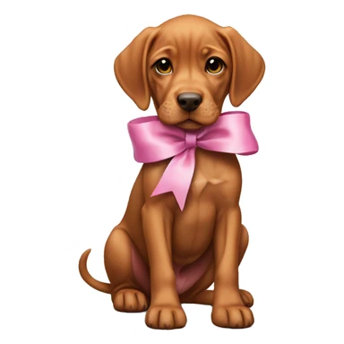 A female vizla puppy with a pink ribbon around her neck sticker