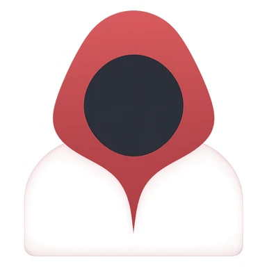 Convert to a color icon style with a hooded figure in a dark red robe, shadowed face, minimalistic design, emphasizing deep red and black tones, no background. sticker