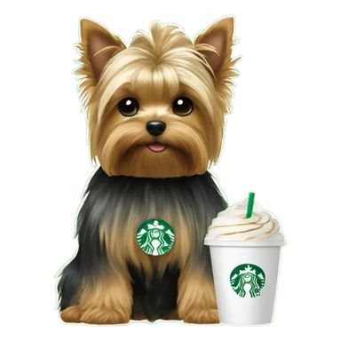 Yorkie drinking Starbucks  sticker