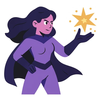 woman superhero in a soft purple and black suit, casting magic from her hand sticker