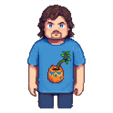 Minecraft character of Jack Black wearing a blue t-shirt sticker
