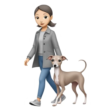 Asian girl walking an all grey Italian greyhound sticker