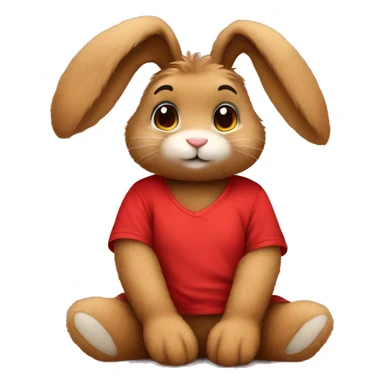 Cute feminine Fluffy brown rabbit teddy wearing red tshirt sitting sticker