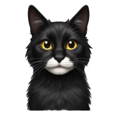 black cat domestic long-haired with half white mouth sticker