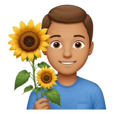 Man smelling sunflower with gentle smile, body sticker