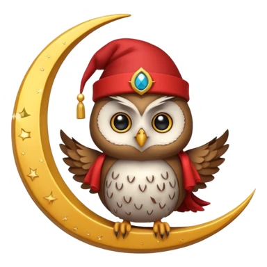 Owl wearing a tiny fez, sitting on a crescent moon. sticker
