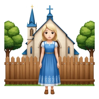 woman and a church, both surrounded by a fence sticker