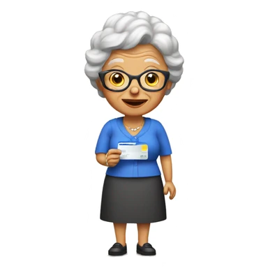 grandma with bank card sticker