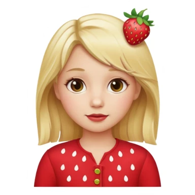 A girl with a blonde hair wearing a strawberry clip and wearing a cute red outfit sticker