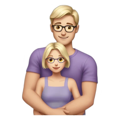  white boy with short brown hair and glasses hugs a blonde girl without glasses in a lavender top sticker