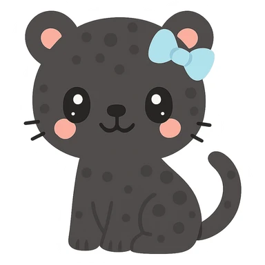 black panther with spots and a blue bow on its ear, kawaii style sticker