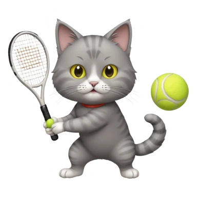 gray cat playing tenis sticker