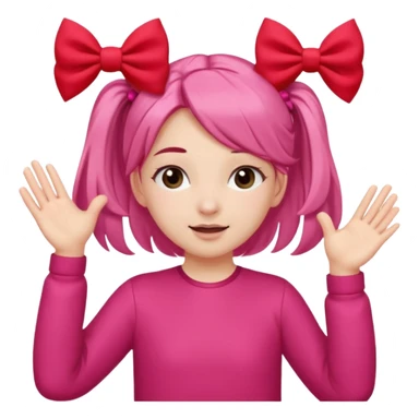 👧🏼🙈🎀🚩: girl with 2 ponytails covering her eyes with both hands, with a cute little pink bow on the side of her hair and below her in the background, 2 big red flags.  sticker