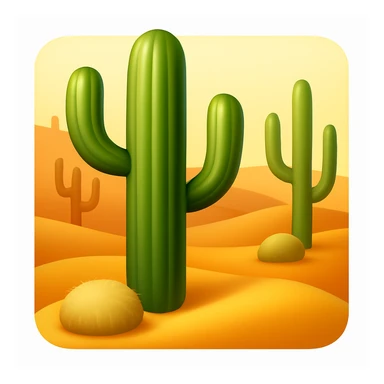 Create a desert emoji exactly like the reference image in iOS emoji style. Include the same cacti, sand, and colors with a smooth and shiny appearance. sticker