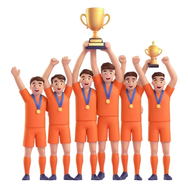 team celebrating with trophy sticker