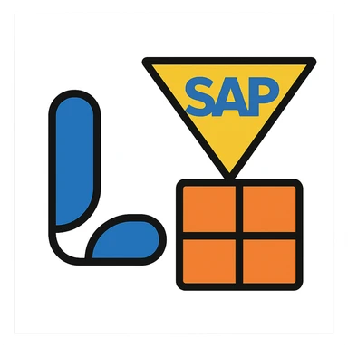 single minimal emoji merging LeanIX's stylized L, SAP's geometric logo, and a catalog grid, cohesive modern outline style sticker