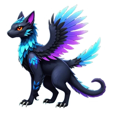 Black Dark Exotic Colorful Beaked Feathery Nocturnal Neon-glowing Abyssal Nightly Abyss-Cat-Gryphon-Salandit-Nargacuga-Silvally-Vernid-Sergal-Fakémon-Hybrid-Creature (full body) sticker