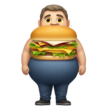Fat man with burger sticker