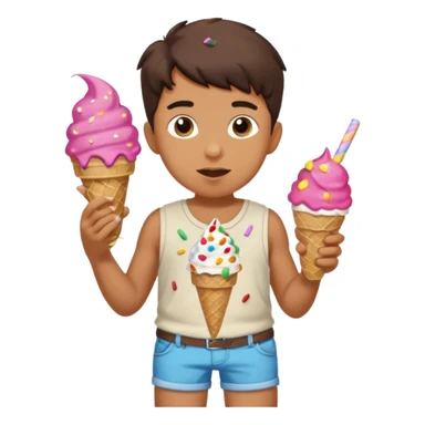a boy that’s wearing shorts with ice cream and sprinkles and pit vipers sticker