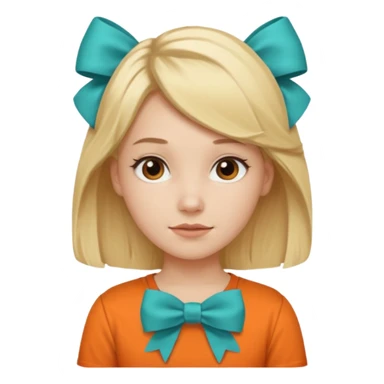 blond girl with orange shirt and  teal bow in hair sticker