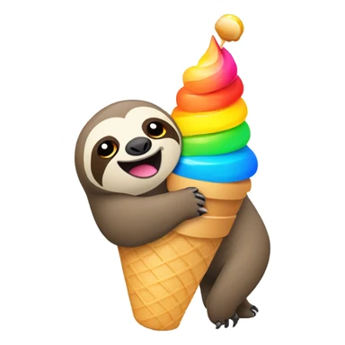A sloth standing on top of a rainbow while eating an ice cream cone sticker