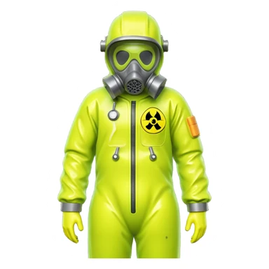 3D render of Hazmat Suit, toxic waste aesthetic, neon green bubbling liquid, caution yellow metal, industrial warning texture. sticker